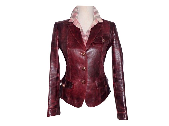 Burberry Jacket Red Leather  ref.48457