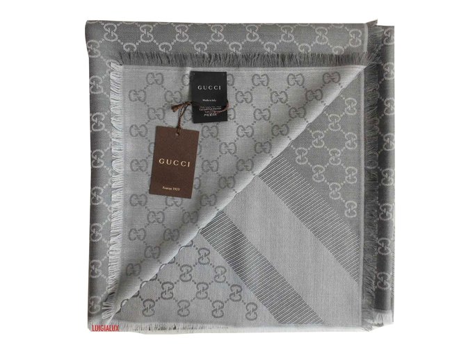 GUCCI  Scarf Grey Silk Wool  ref.48510
