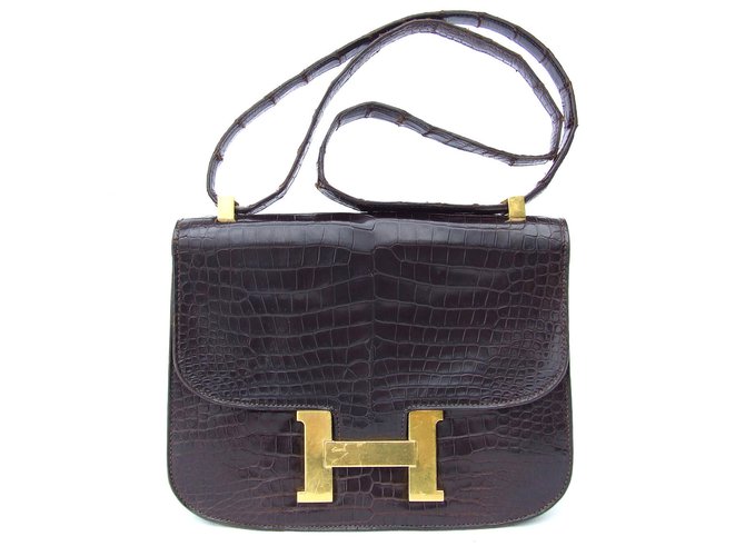 Constance Hermès Bag Chocolate Exotic leather  ref.48578