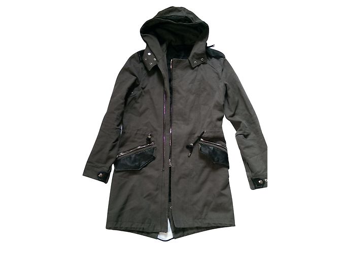 Parka kaki The Kooples con inserti in pelle e cappuccio Cachi