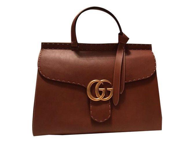 Gucci Sacs à main Marmont Cuir Marron  ref.48802