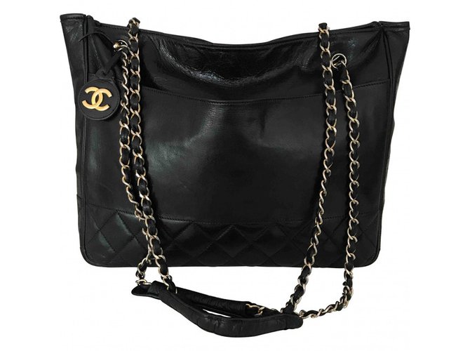 Chanel sacola do vintage Preto Couro  ref.48922