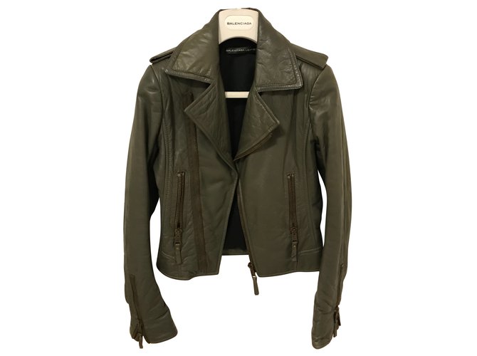 Balenciaga Biker jacket Khaki Leather  ref.49041