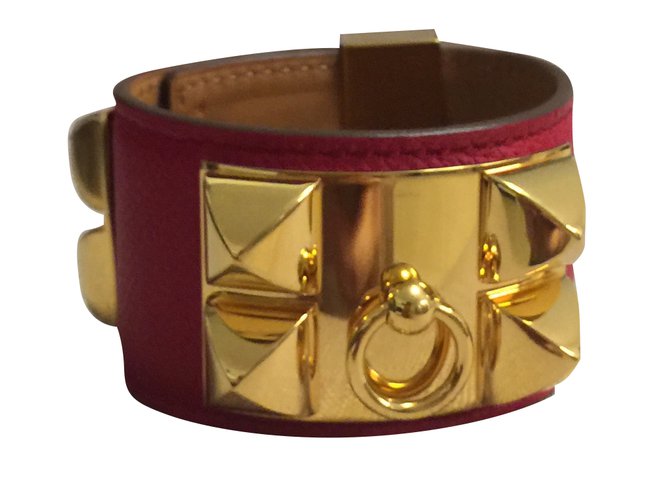 Hermès Collier de chien Cuir Rouge  ref.49042