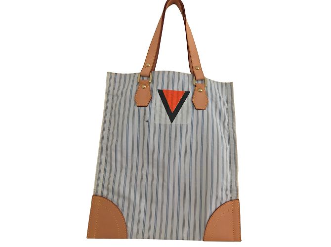 Louis Vuitton Sac Plat a Tanger Bianco Blu Pelle Cotone Multicolore