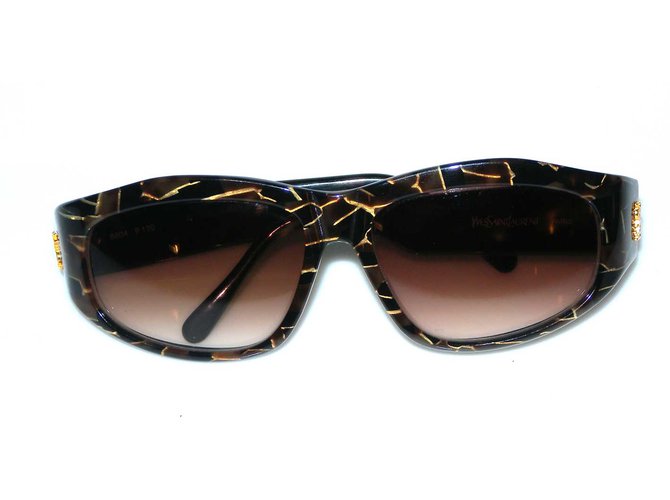 Yves Saint Laurent Sonnenbrille Schwarz Dunkelbraun Glas  ref.49093