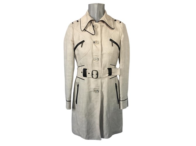Etro Coats, Outerwear Beige Ebony Leather Cotton Linen  ref.49356