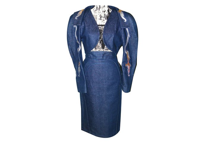 Jitrois Skirt suit Blue Leather Denim  ref.49364