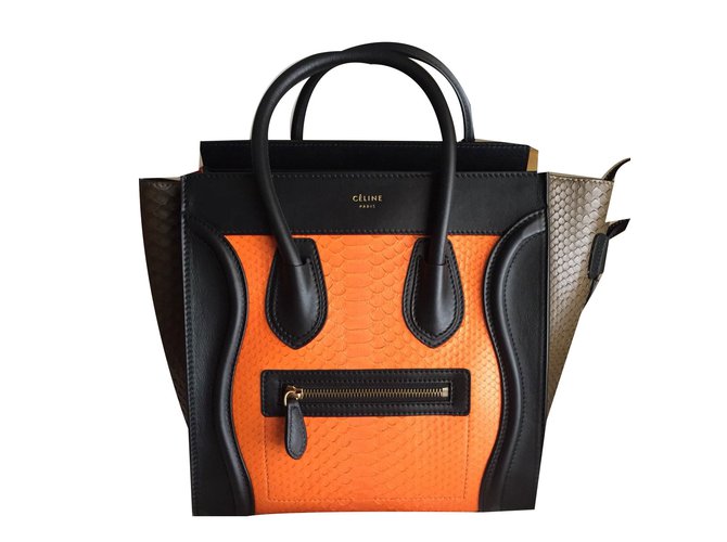 Céline Celine micro luggage Cuirs exotiques Orange  ref.49430