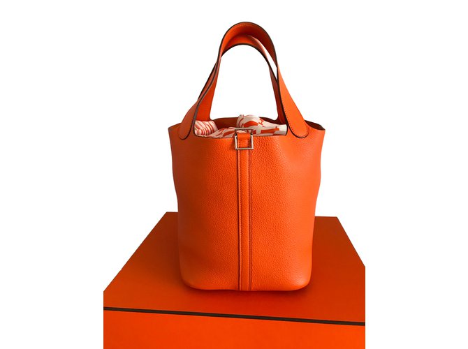 Picotin cloth tote Hermès Orange in Cloth - 29664464