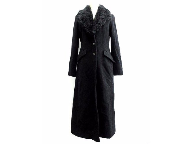 Autre Marque Todd  Oldham Wool Detachable Fur Long Coat Black Acrylic  ref.49483