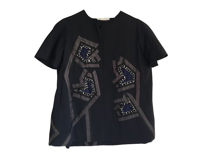 Giacca corta Chloé blu navy con strass e ricami