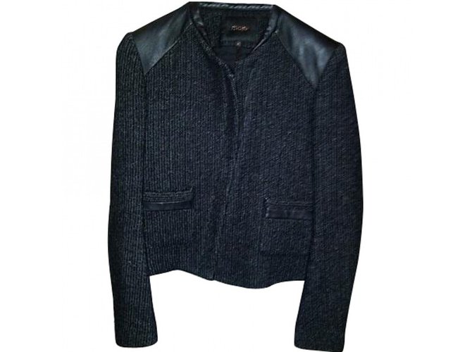 Maje Heartly Black Grey Leather Wool Polyamide  ref.49547