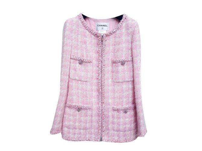 Chanel 14Uma queda 2014 Colete de tweed rosa de coleção de supermercado  ref.49638