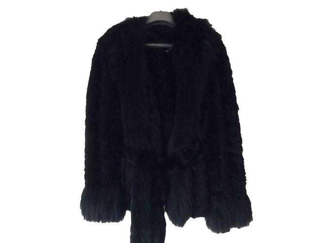 Sonia Rykiel Jacke aus schwarzer Kunstpelz mit Gürtel