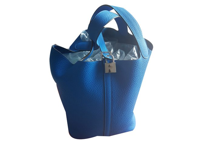 Picotin Hermès Borse Blu Pelle  ref.49688