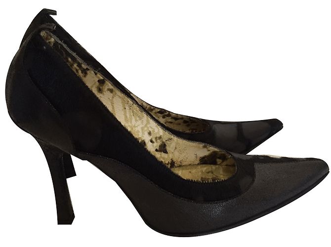 Décolleté Just Cavalli in pelle nera e pelle di vitello Nero