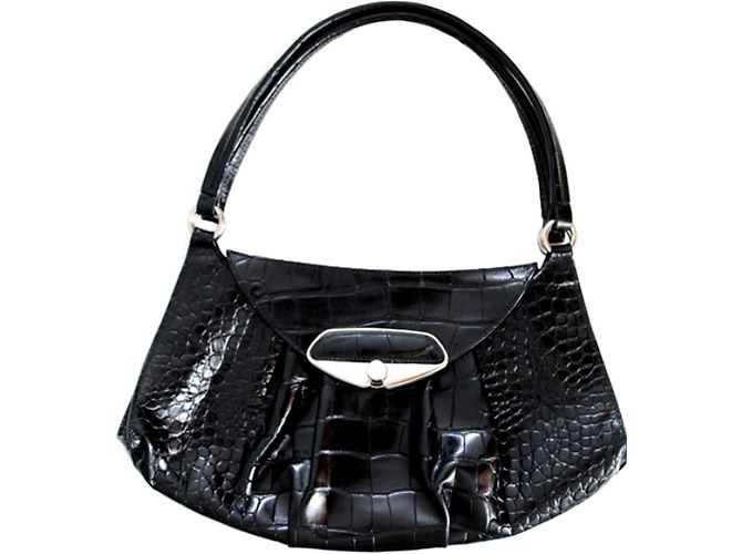 Furla Black Glossy Crocodile Effect Leather Handbag