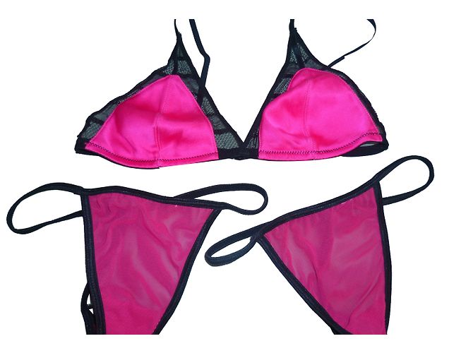 Autre Marque Set Lala Rose Reggiseno in Seta Rosa e Slip in Pizzo Nero