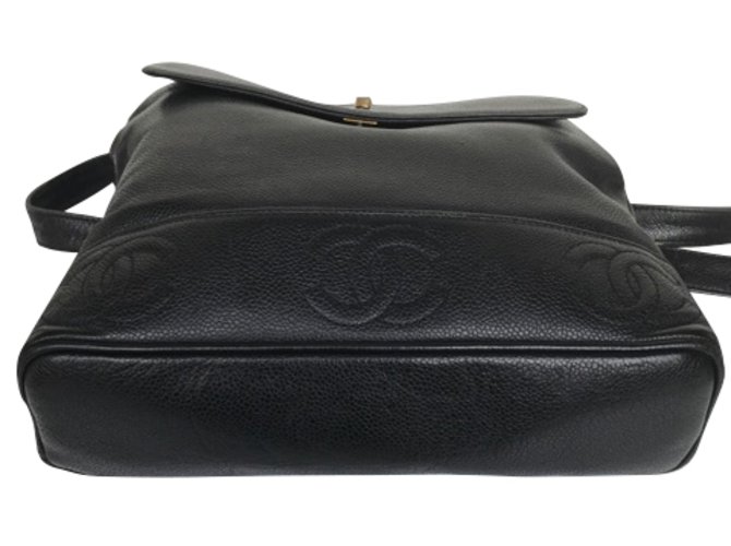 Chanel sac à dos Vintage Cuir Noir  ref.49935