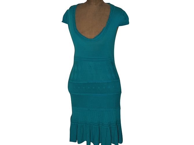 Liu.Jo Langes Kleid aus Baumwollnetz Blau Grün