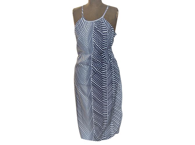 Vestido largo de verano Calvin Klein algodón blanco y azul marino L