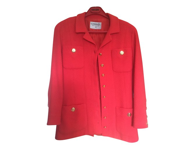 Chanel Jacke Rot Wolle  ref.50127