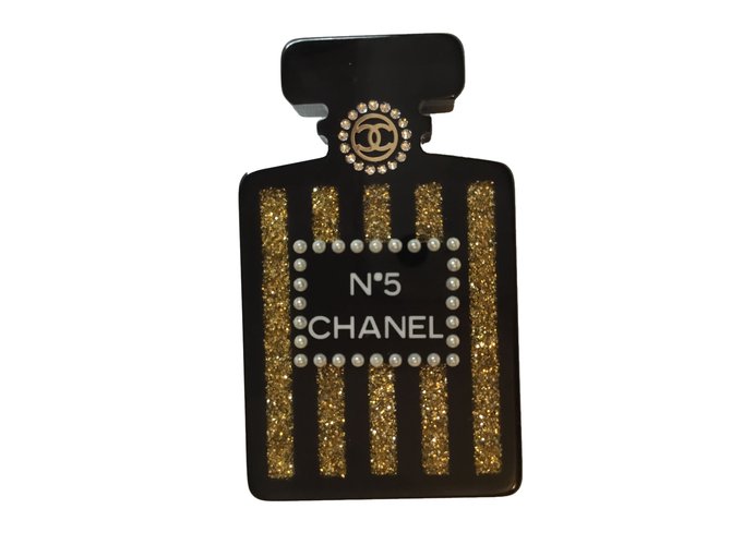 ❤️CHANEL PIN BROOCH No.5 Perfume Bottle Clear Gold Plated Badge Miniature