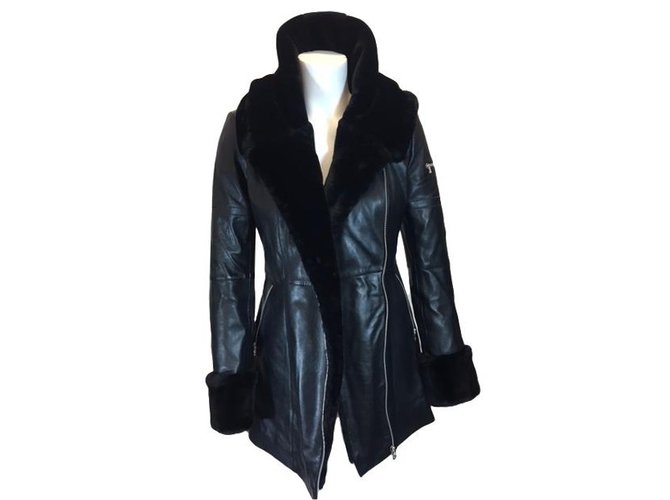 Autre Marque Isaco leather and fur coat Black  ref.50246