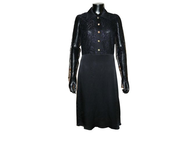 Céline Dress Black Silk Lace  ref.50265
