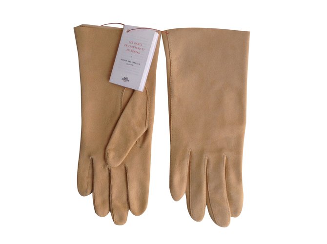 Hermès Gloves Beige Leather  ref.50274