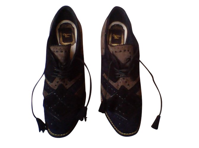 Christian Dior Oxford laced Pump Black Taupe Navy blue Leather  ref.50372