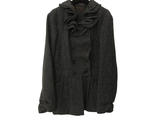 Louis Vuitton frilled collar jacket Grey Wool  ref.50471