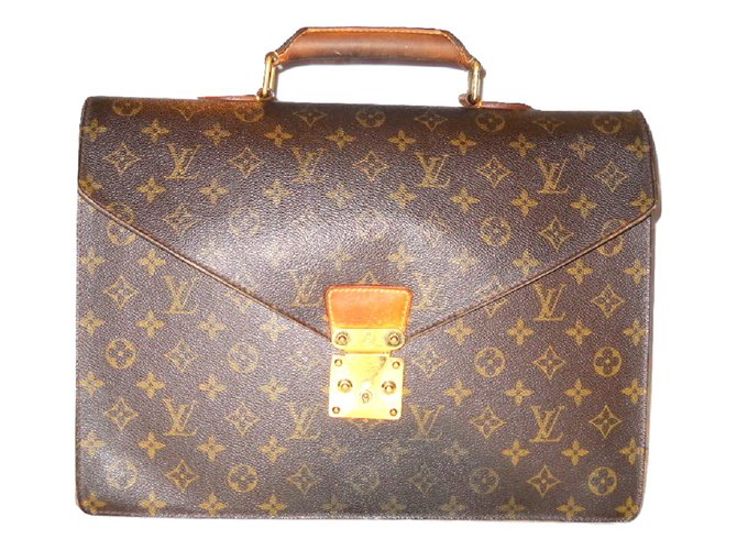 Louis Vuitton Bags Briefcases Brown Leather Cloth ref.76101 - Joli Closet