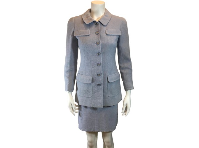 Chanel Skirt suit Blue Wool Nylon  ref.50509
