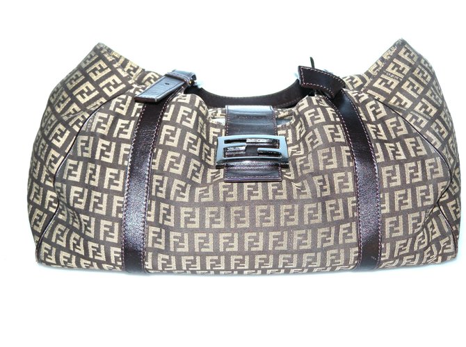Fendi Handbags Brown Leather Cloth  ref.50560
