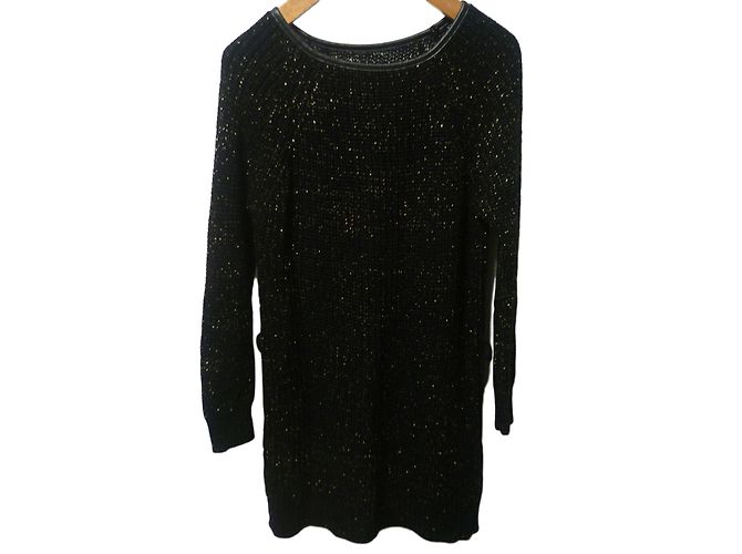 Autre Marque Schwarzes Wollstrickkleid mit Goldfäden