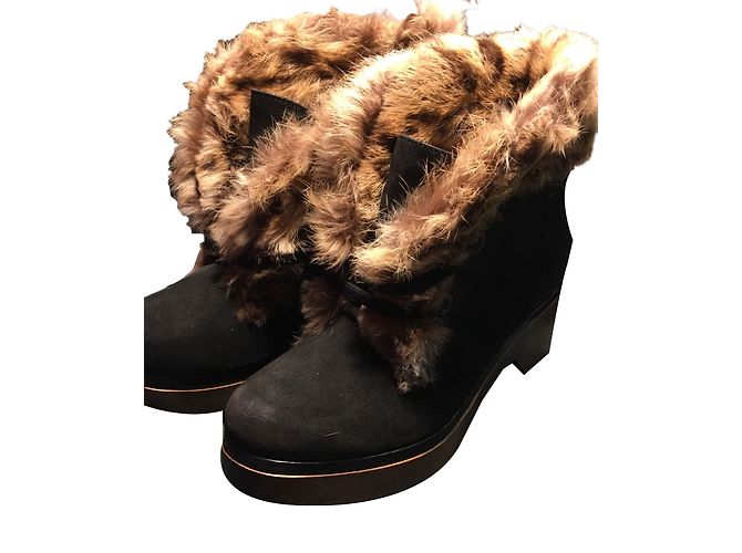 Botines Robert Clergerie Marrón Oscuro Nubuck y Gamuza