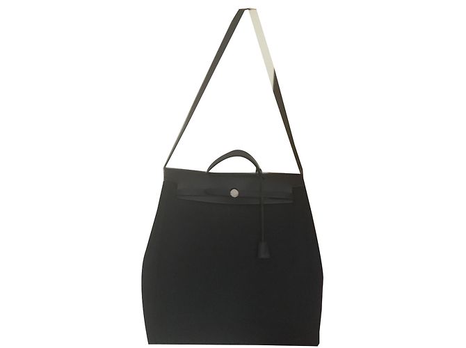 Bolsa Hermès Hairbag Preta de Couro e Lona Preto