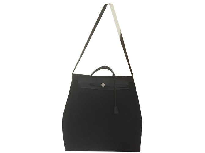 Hermès Hairbag Black Leather Cloth  ref.50676