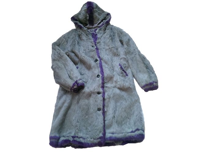 Cappotto in pelliccia di coniglio Antik Batik grigio antracite e viola