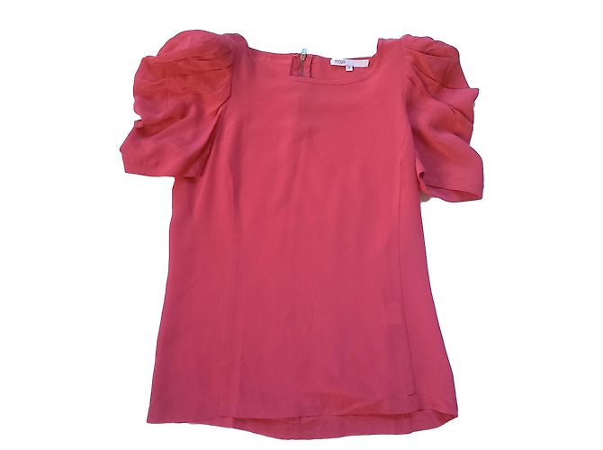 Top de seda Maje rosa com babados