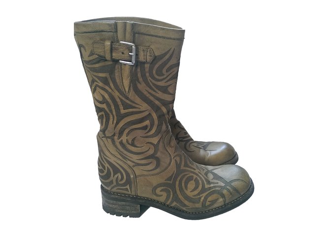 Free Lance Boots Khaki Leather  ref.50743