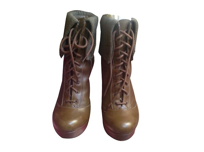 Gucci Sadle Soft Wool RIB Winter Leaf Stiefeletten Khaki