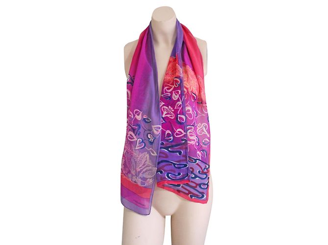 Foulard Halston Heritage en soie à motif floral rose et violet