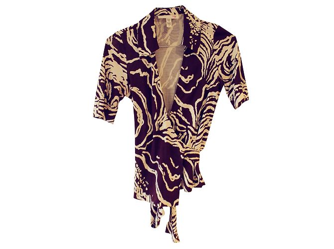 Top de seda Diane Von Furstenberg Marrom e Creme Cru