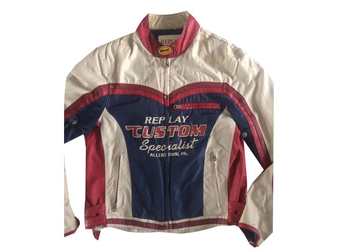 Autre Marque Replay Blazers Jackets White Red Navy blue Leather  ref.51049