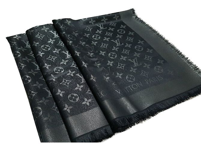 Louis Vuitton Klassischer Monogrammschal Schwarz Seide