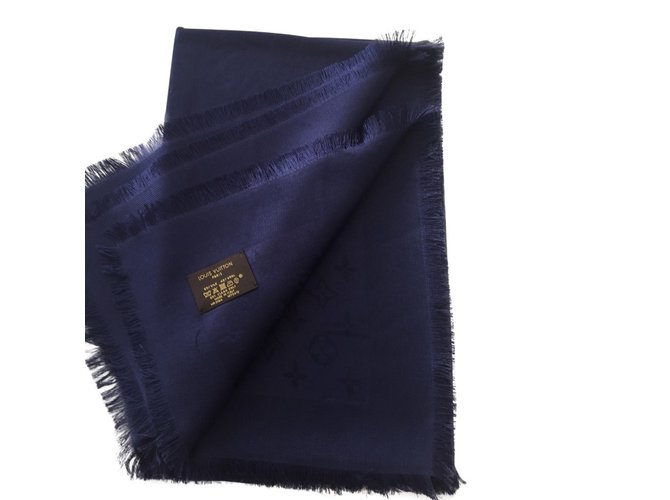 Louis Vuitton Klassischer Monogrammschal Blau Seide  ref.51159