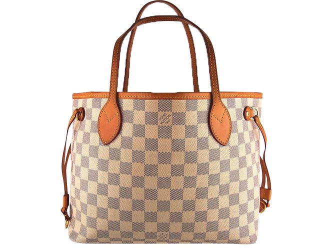 Louis Vuitton Neverfull pm Grey Leather Cloth  ref.51216